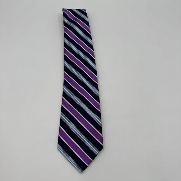Izod Purple & Navy Striped 100% Silk Tie - Picture 1 of 5